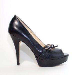 Enzo Angiolini Easavoye Black Leather Peep Toe Pump - Women's Size 8